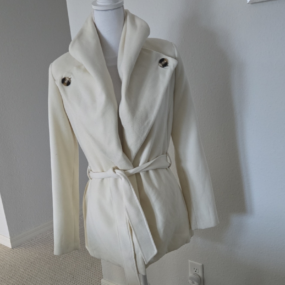 Forever 21 Cream Shawl Collar Belted Trench Coat